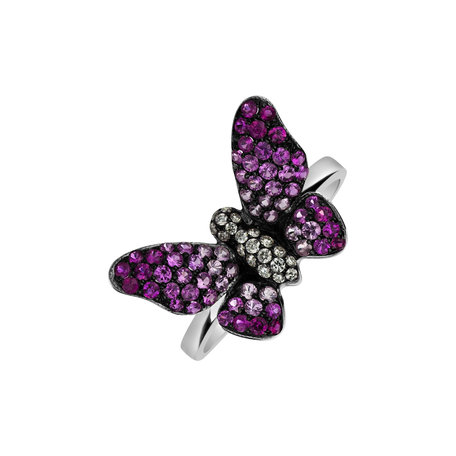 Prsten s diamanty, rubíny a safíry Glamorous Butterfly