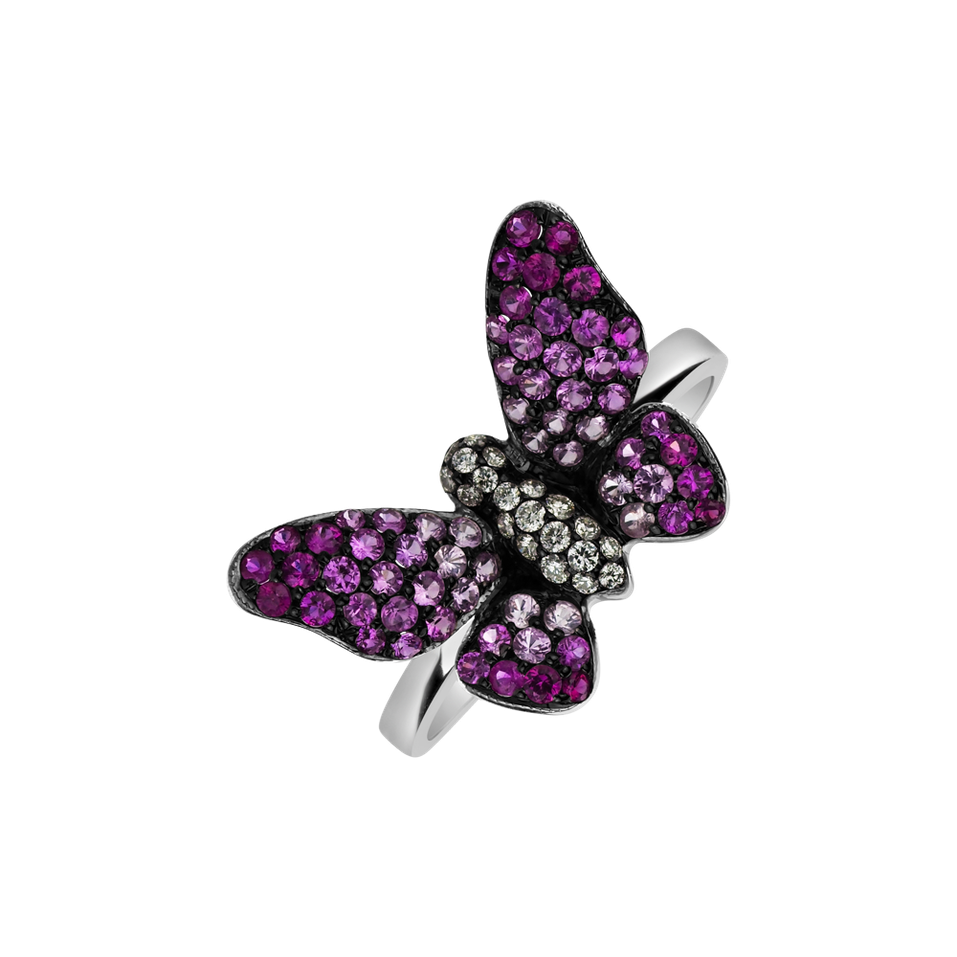 Prsten s diamanty, rubíny a safíry Glamorous Butterfly