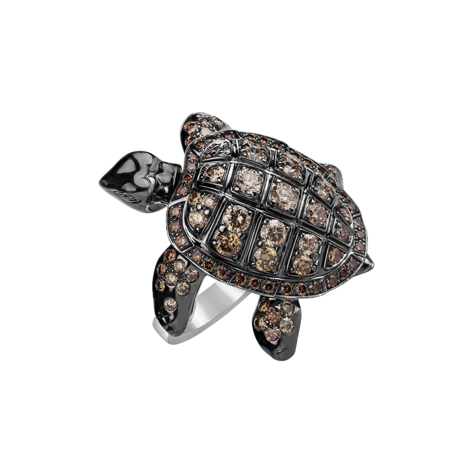 Prsten s hnědými diamanty a granáty Exotic Turtle