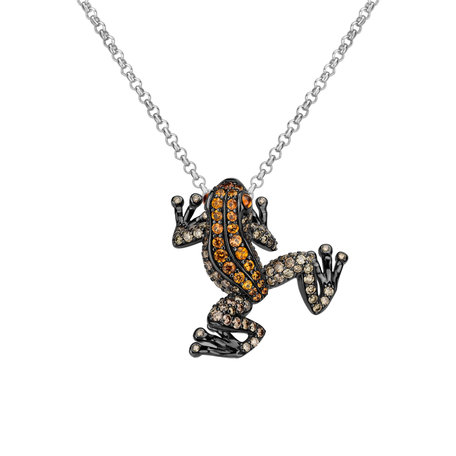 Přívěs s hnědými diamanty a safíry Gold Frog