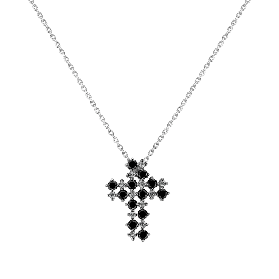 Přívěs s černými a bílými diamanty Godly Cross