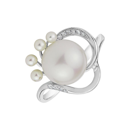 Prsten s perlou a diamanty Pearl Touch