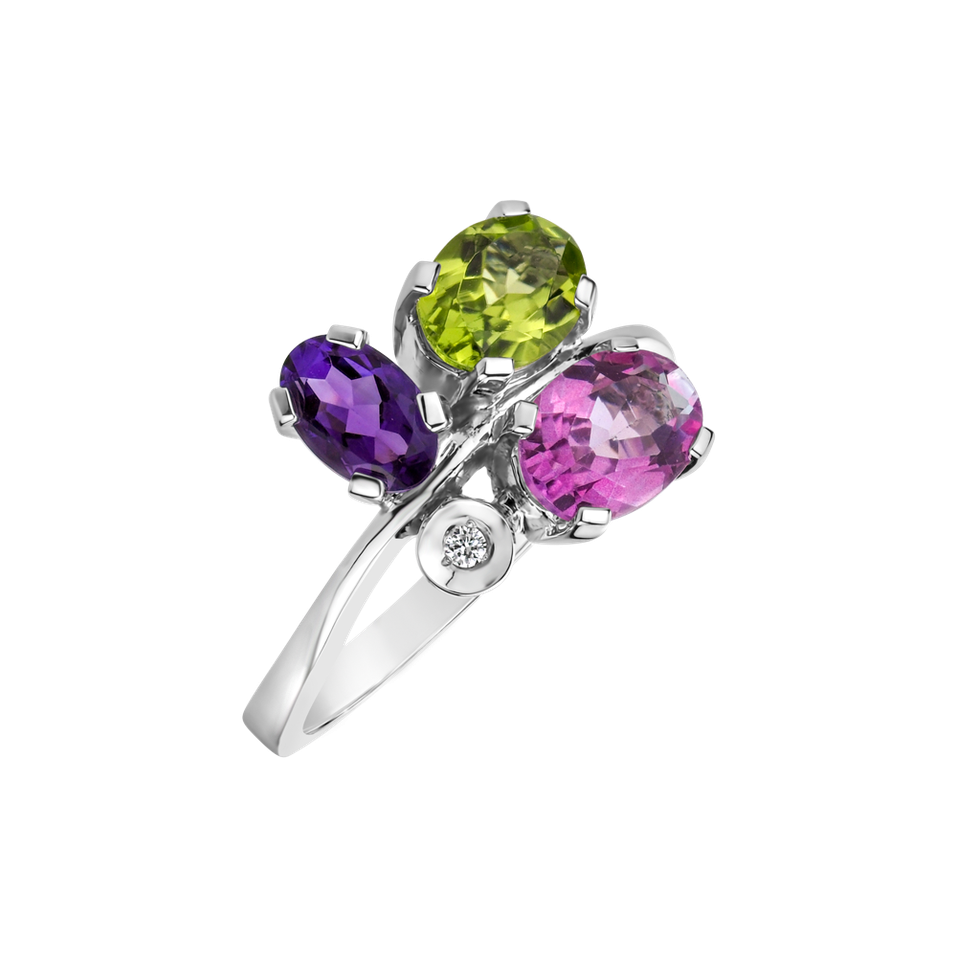 Prsten s diamanty, ametystem, topazem, peridotem Multicolor