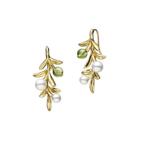 Náušnice s peridotem a perlami Olive Earrings