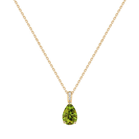 Náhrdelník s diamanty a peridotem Teardrop