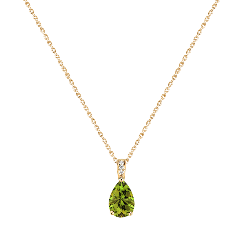 Náhrdelník s diamanty a peridotem Teardrop