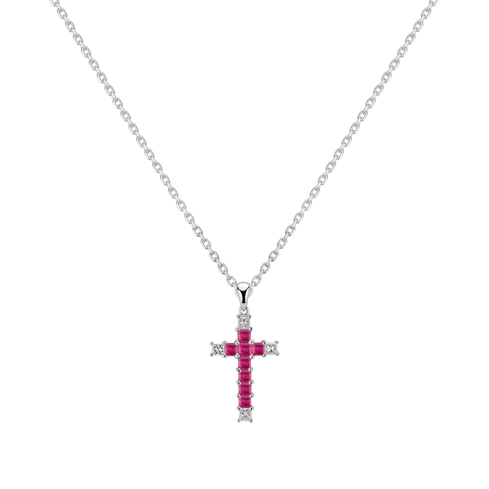 Přívěs s rubínem a diamanty Faithful Cross